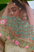 Ivory & Blush Multicolor Embroidered Lehenga with Peacock Motif & Mirror Work RTI
