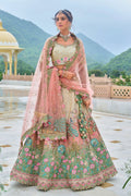Ivory & Blush Multicolor Embroidered Lehenga with Peacock Motif & Mirror Work RTI