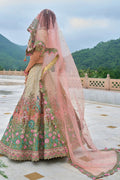 Ivory & Blush Multicolor Embroidered Lehenga with Peacock Motif & Mirror Work RTI