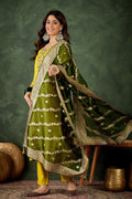 Elegant Lemon Green Salwar suit with Golden Detailing Zari Work Dupatta RTI
