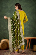 Elegant Lemon Green Salwar suit with Golden Detailing Zari Work Dupatta RTI