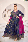 Navy Blue Embroidered Anarkali Dress | Elegant Party & Wedding Wear RTI