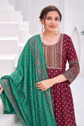 Indian Maroon Anarkali Dress with Gold Embroidery Gown RTI