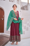 Indian Maroon Anarkali Dress with Gold Embroidery Gown RTI