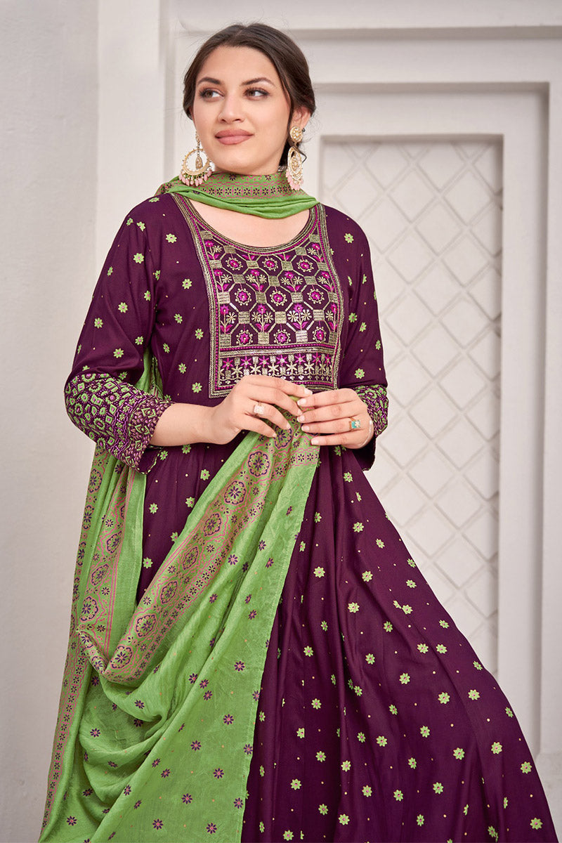 Elegant Wine Anarkali Suit for Women – Embroidered Detail RTI