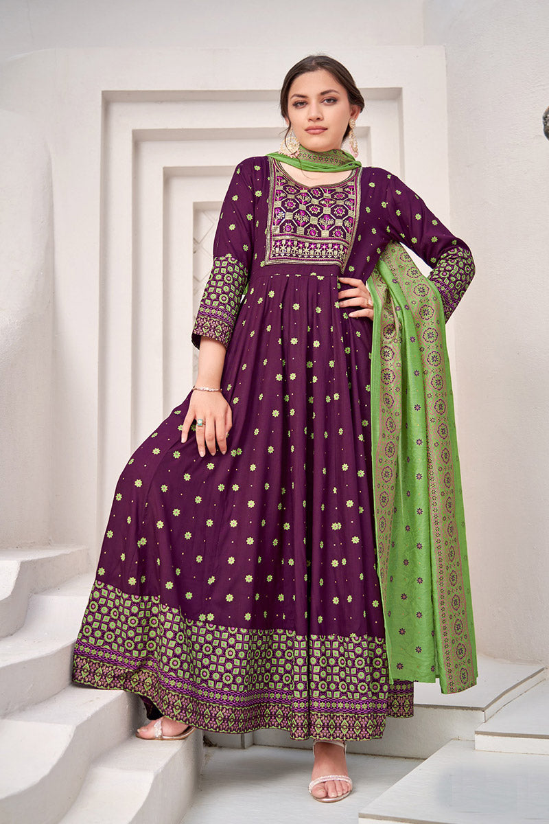 Elegant Wine Anarkali Suit for Women – Embroidered Detail RTI