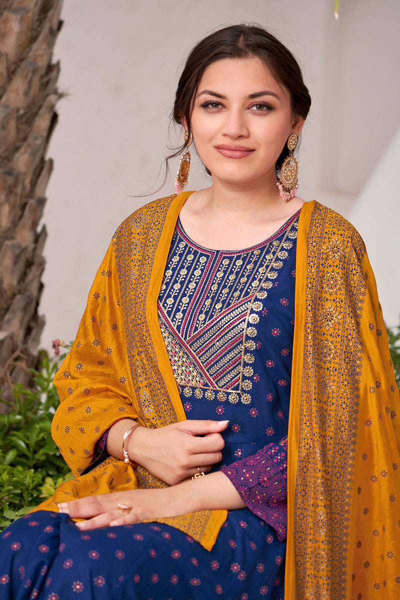 Stylish Blue Long Anarkali Gown for Festive Occasions RTI