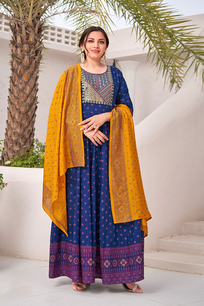 Stylish Blue Long Anarkali Gown for Festive Occasions RTI