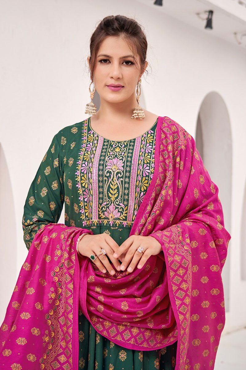Green Long Anarkali Gown for Festive Occasions RTI