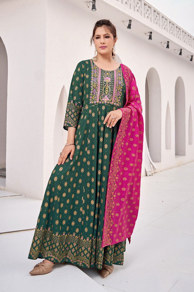 Green Long Anarkali Gown for Festive Occasions RTI