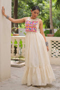 Ivory Halter Maxi Dress with Vibrant Embroidered Bodice RTI