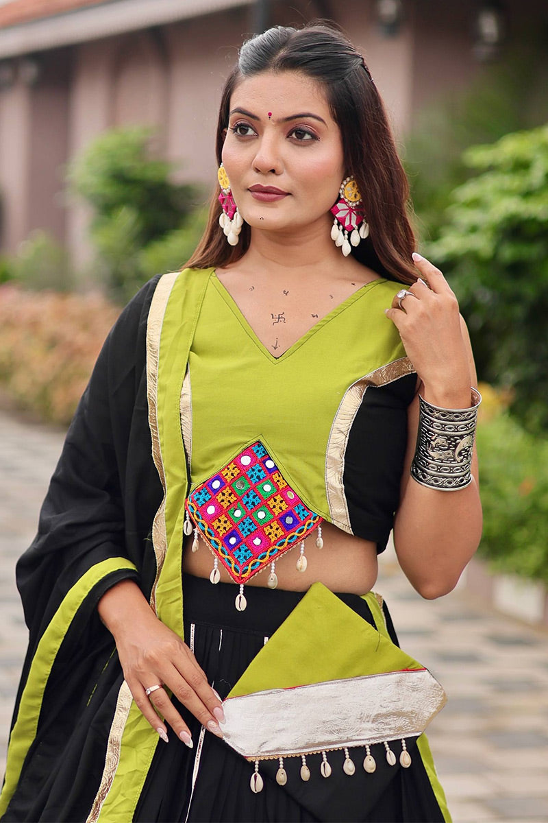 Black & Lime Green Embroidered Lehenga Choli Set – Navratri Special RTI