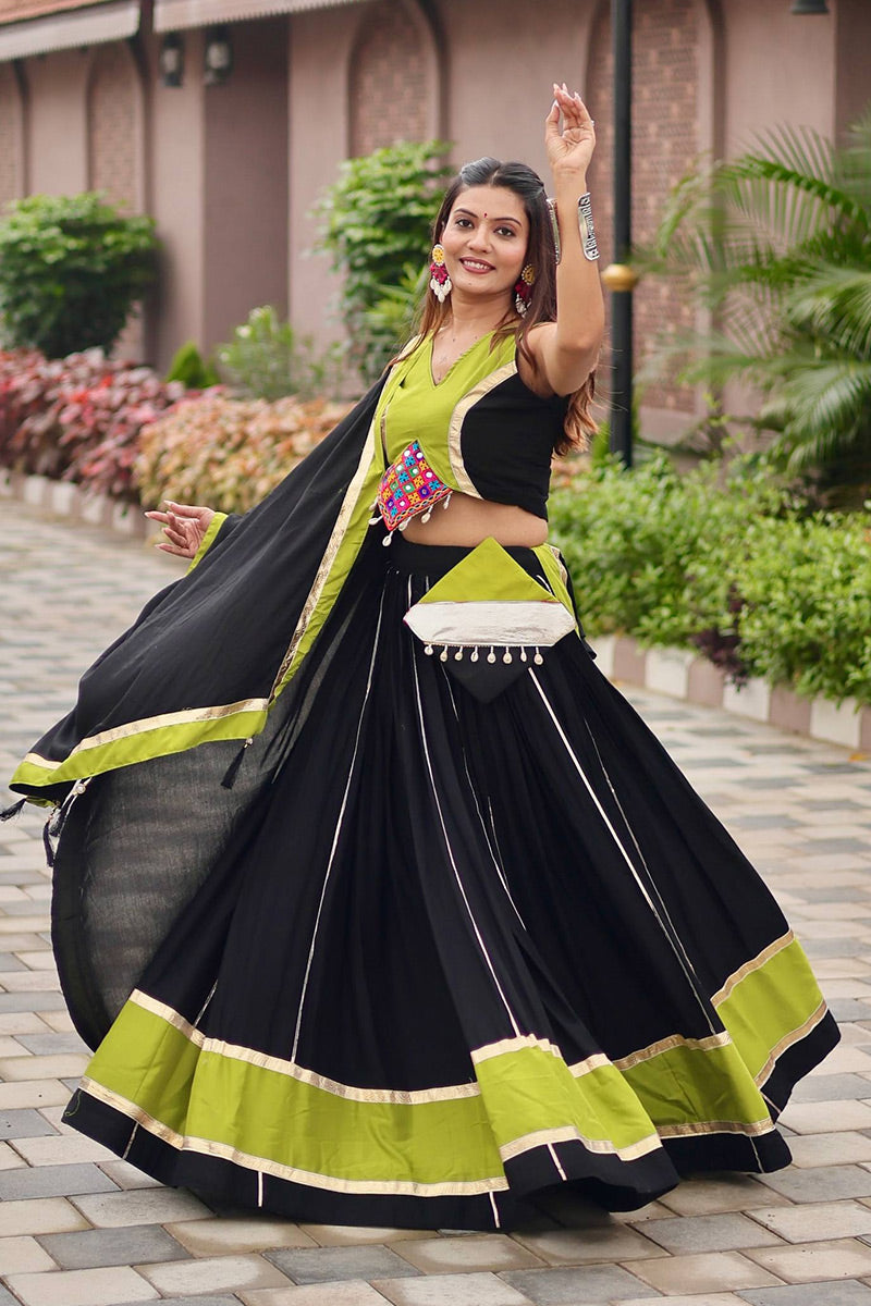 Black & Lime Green Embroidered Lehenga Choli Set – Navratri Special RTI