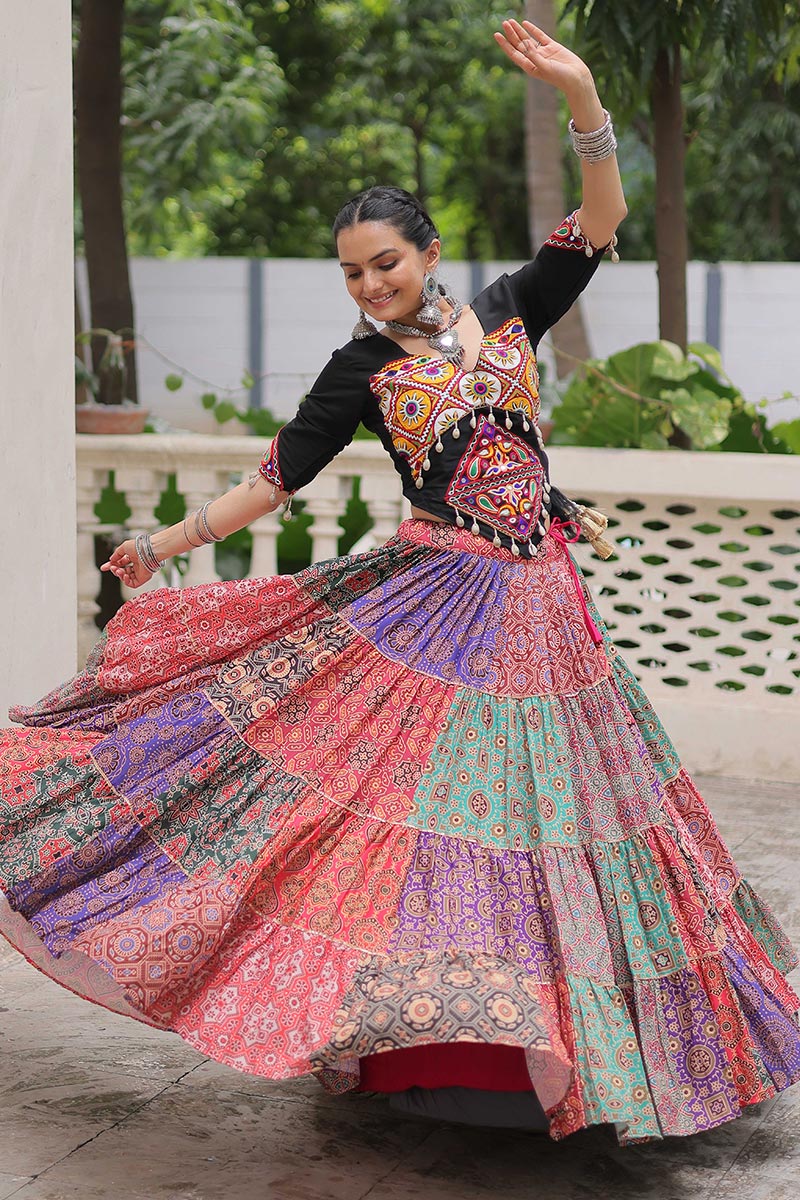 Navratri Special Multicolour Embroidered Lehenga Set – Boho Fusion Festive Wear RTI
