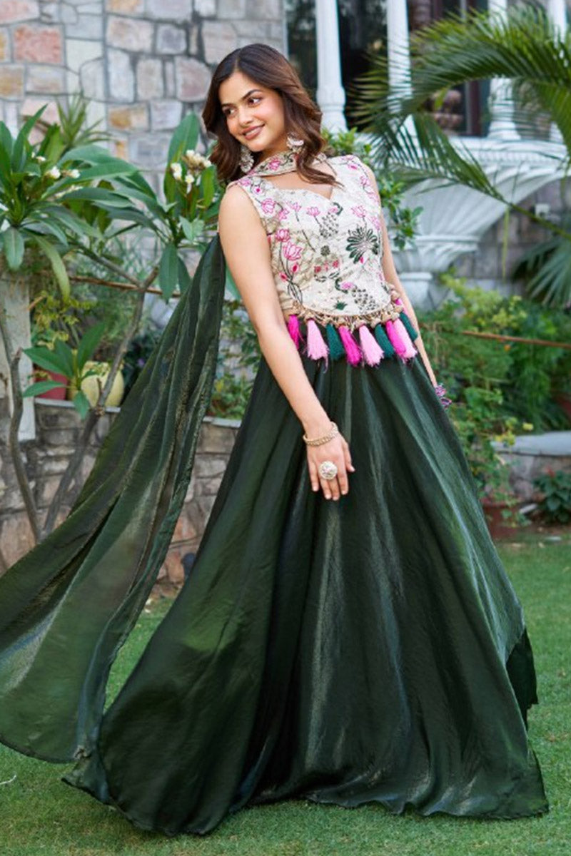 Off White Pure Simar Tissue silk Lehenga Choli for Navratri Festival RTI