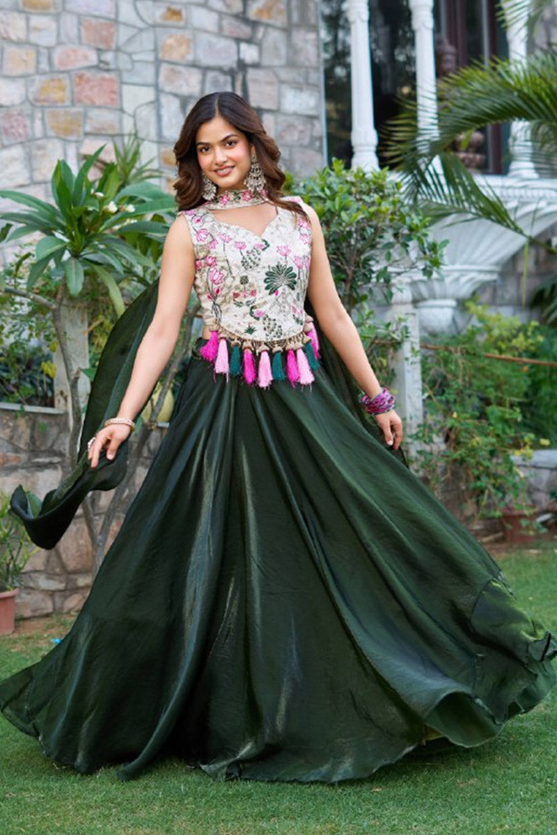 Off White Pure Simar Tissue silk Lehenga Choli for Navratri Festival RTI