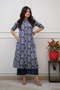 Navy Blue Ikat Print Cotton Kurta Set with Pants – Ethnic Chic PR