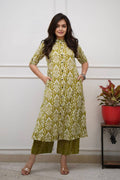Green Ikat Print Cotton Kurta Set with Pants – Ethnic Chic RTI