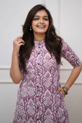 Lavender Ikat Print Cotton Kurta Set with Pants – Ethnic Chic RTI