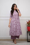 Lavender Ikat Print Cotton Kurta Set with Pants – Ethnic Chic RTI