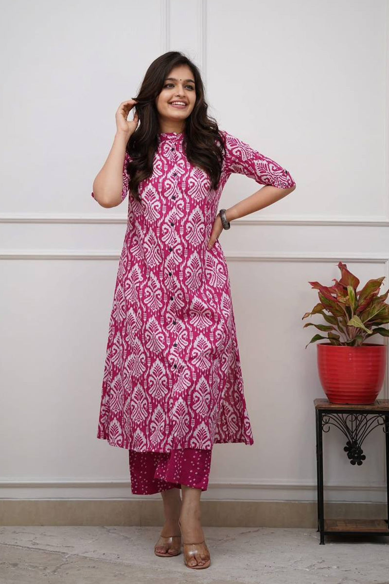 Pink Ikat Print Cotton Kurta Set with Pants – Ethnic Chic RTI