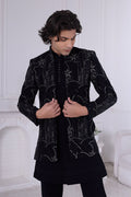 Nocturne Noir Black Velvet Embroidered Jacket for Men RTI