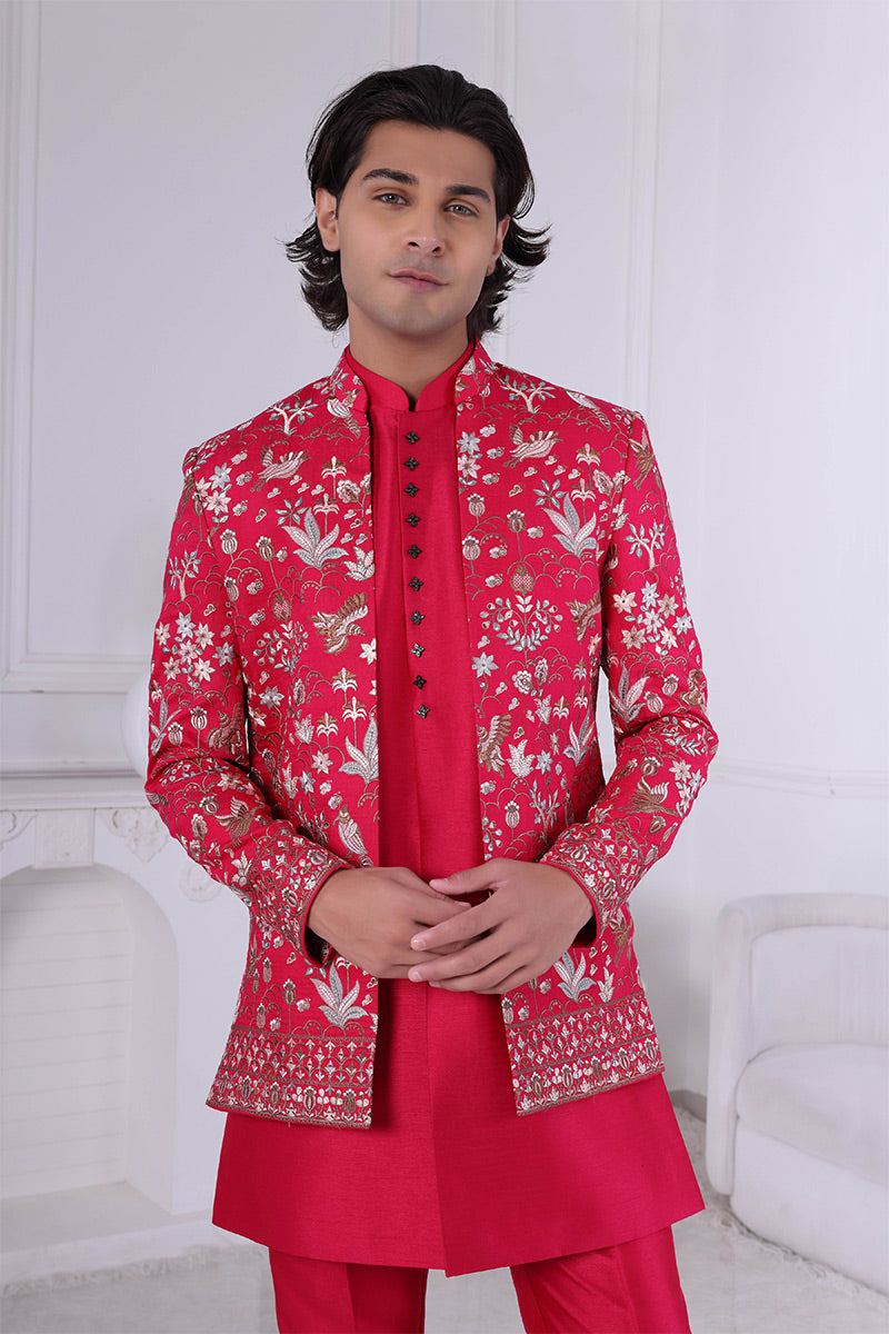 Regal Pink Embroidered Indo-Western Sherwani Jacket Set RTI