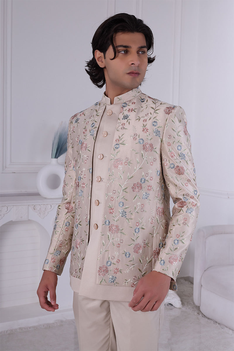 Golden Embroidered Indo-Western Sherwani Jacket Set RTI