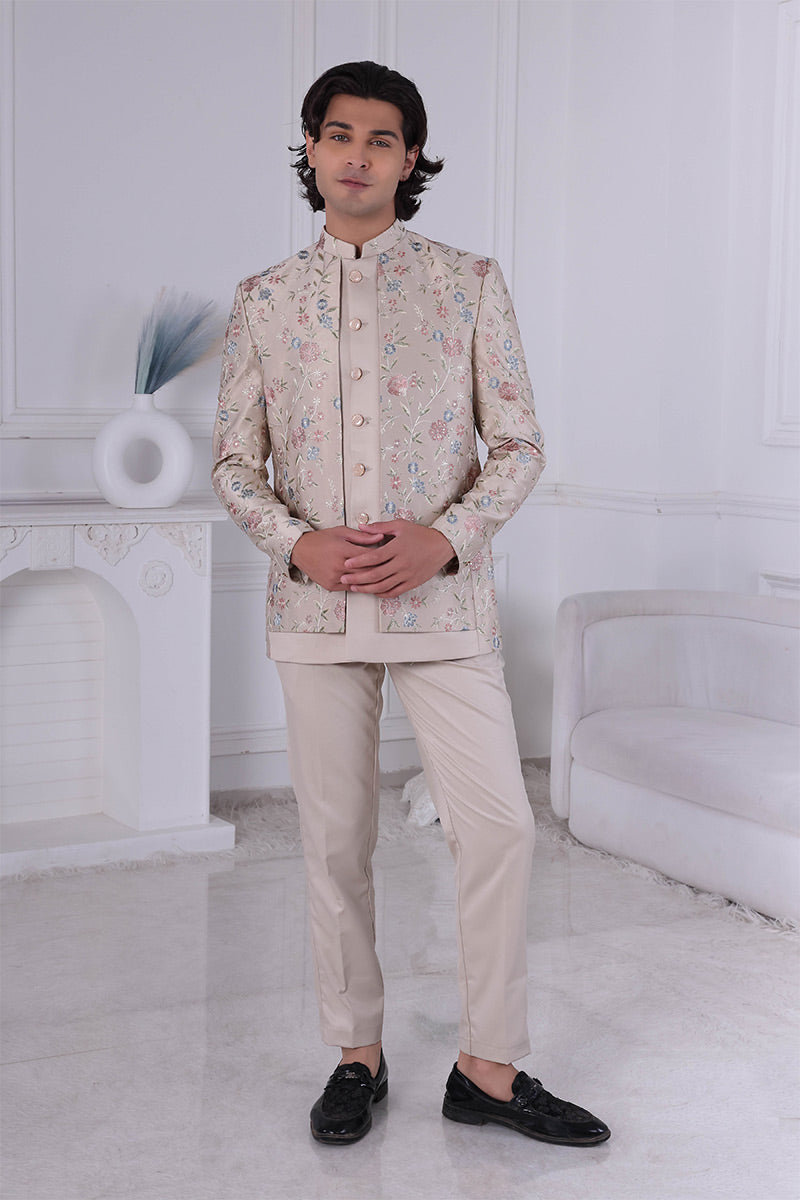 Golden Embroidered Indo-Western Sherwani Jacket Set RTI