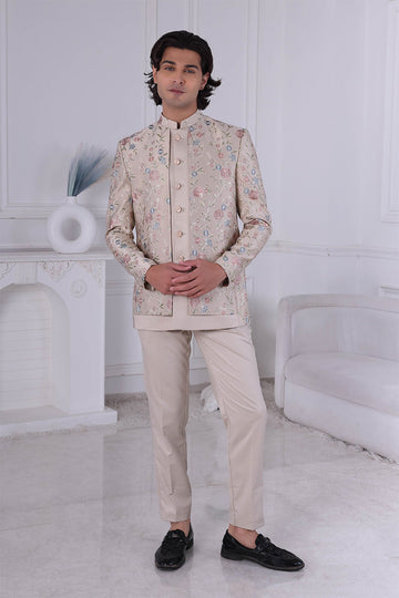 Golden Embroidered Indo-Western Sherwani Jacket Set RTI