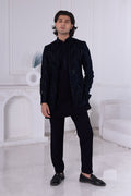 Navy Blue Jacquard Indo-Western Sherwani Jacket Set RTI
