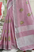 Light Purple Handloom Cotton Saree with Floral Embroidery RTI