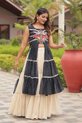 Navratri Special Mirrorwork Black & Ivory Tiered Lehenga Set RTI