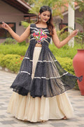 Navratri Special Mirrorwork Black & Ivory Tiered Lehenga Set RTI