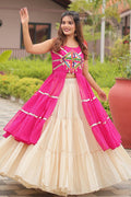 Navratri Special Mirrorwork Black & Pink Tiered Lehenga Set RTI