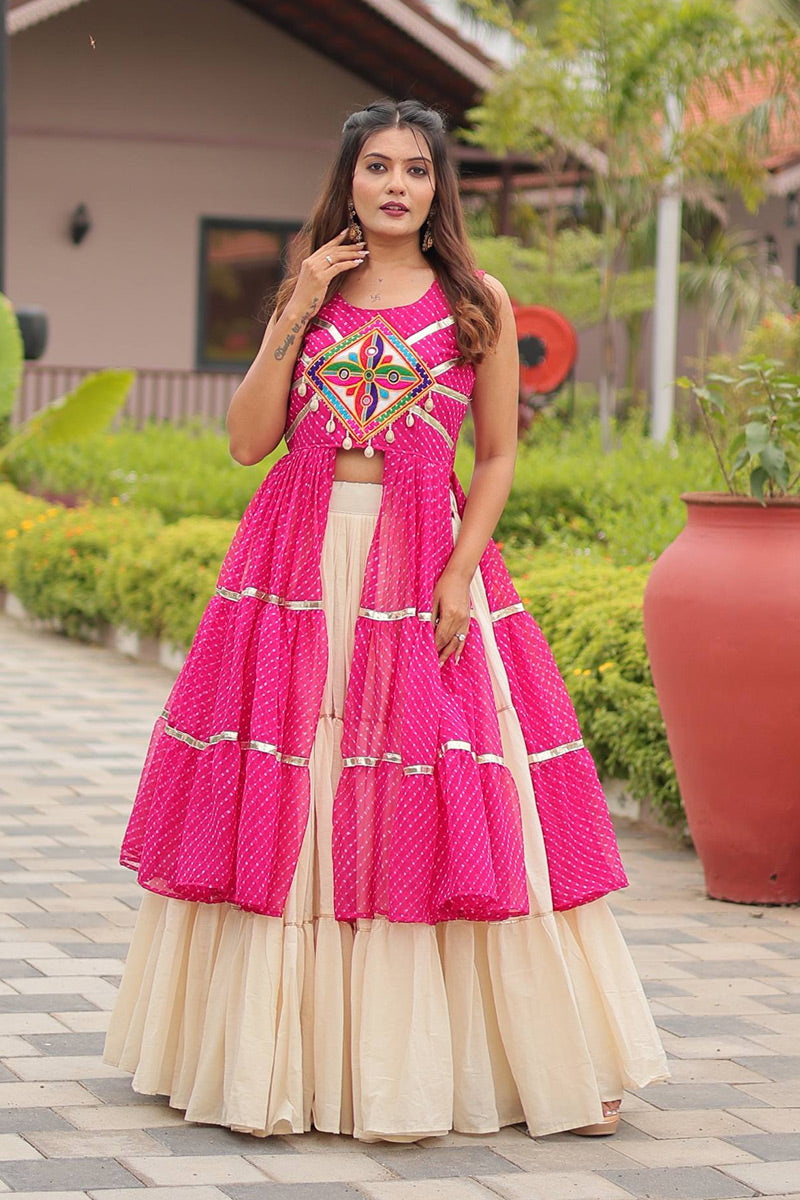 Navratri Special Mirrorwork Black & Pink Tiered Lehenga Set RTI