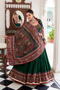 Deep Green Embroidered Lehenga Choli with Floral Dupatta RTI
