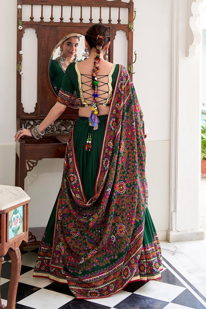 Deep Green Embroidered Lehenga Choli with Floral Dupatta RTI