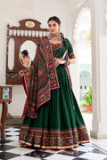 Deep Green Embroidered Lehenga Choli with Floral Dupatta RTI