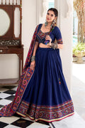 Navy Blue Embroidered Lehenga Choli with Floral Dupatta RTI