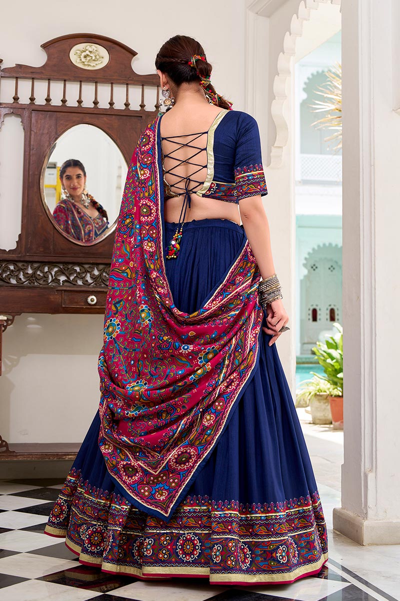 Navy Blue Embroidered Lehenga Choli with Floral Dupatta RTI
