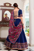 Navy Blue Embroidered Lehenga Choli with Floral Dupatta RTI