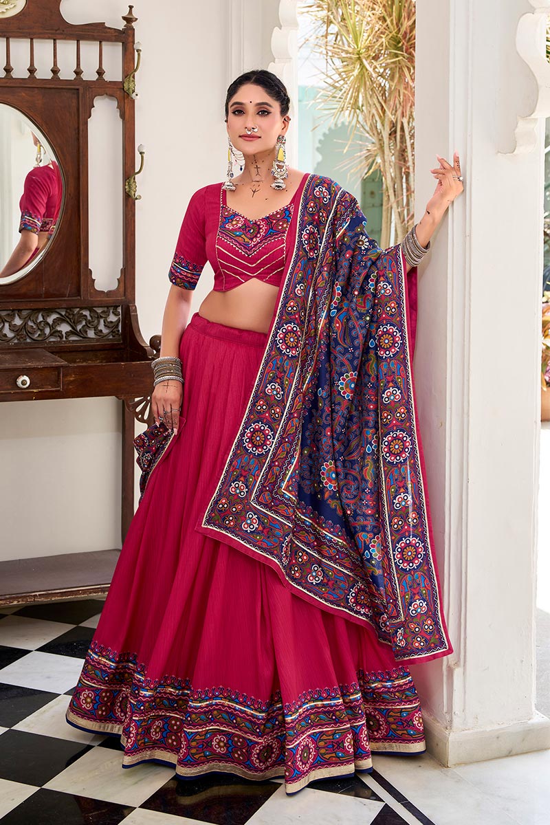 Pink Embroidered Lehenga Choli with Floral Dupatta RTI