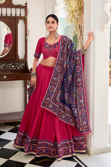 Pink Embroidered Lehenga Choli with Floral Dupatta RTI