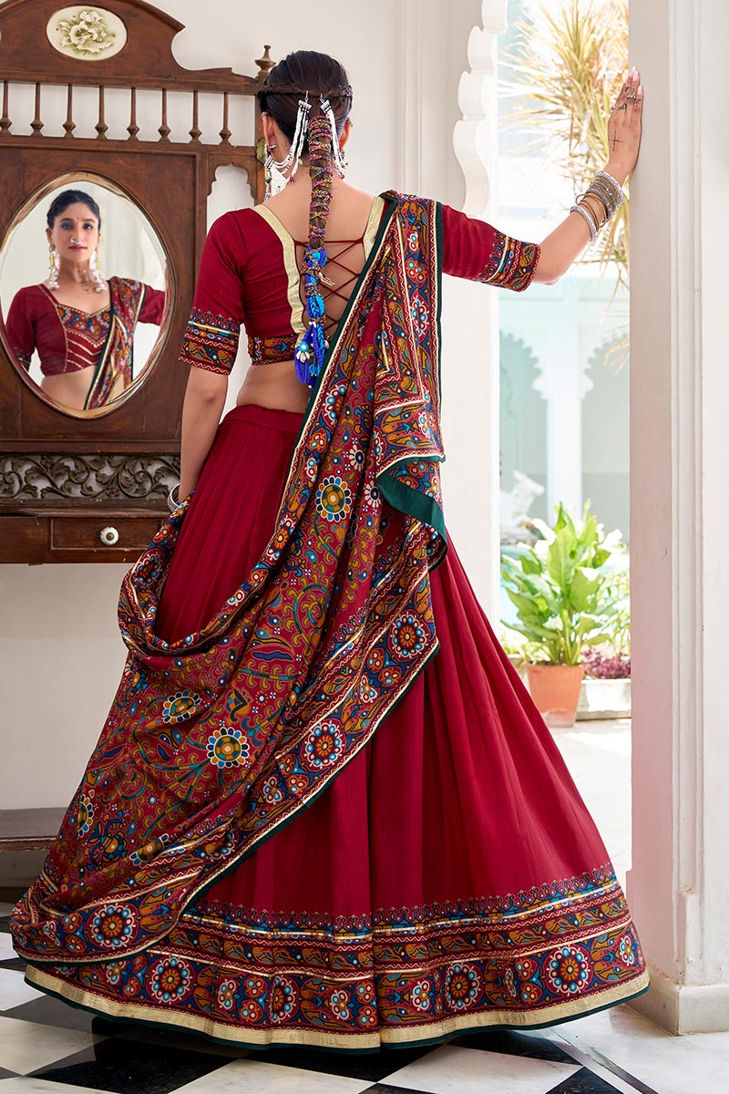 Red Embroidered Lehenga Choli with Floral Dupatta RTI