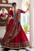 Red Embroidered Lehenga Choli with Floral Dupatta RTI