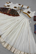 Elegant White Chaniya Choli with Elephant Motif & Mirror Work – Navratri Festival Wear RTI
