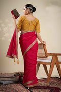 Elegant Red Georgette Saree with Gold Embroidered Border RTI