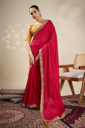 Elegant Red Georgette Saree with Gold Embroidered Border RTI