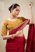 Elegant Red Georgette Saree with Gold Embroidered Border RTI